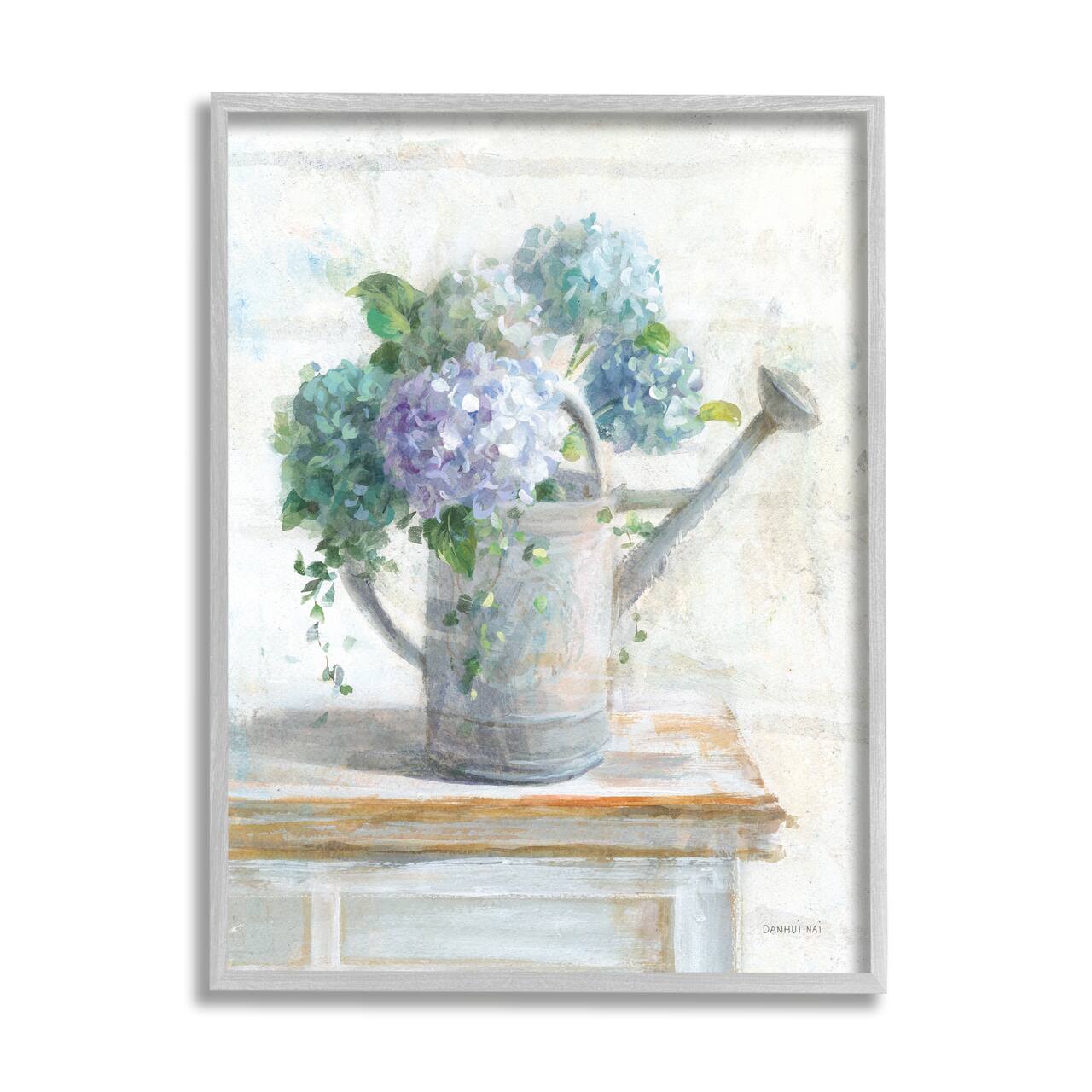 Stupell Industries Blue Hydrangeas in Watering Can Soft Floral Painting Framed Wall Art